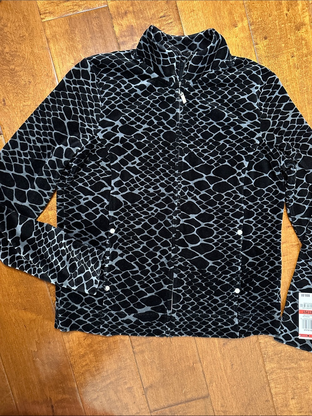 Charter Club Black & Gray Patterned Zip-Front Shirt Jacket